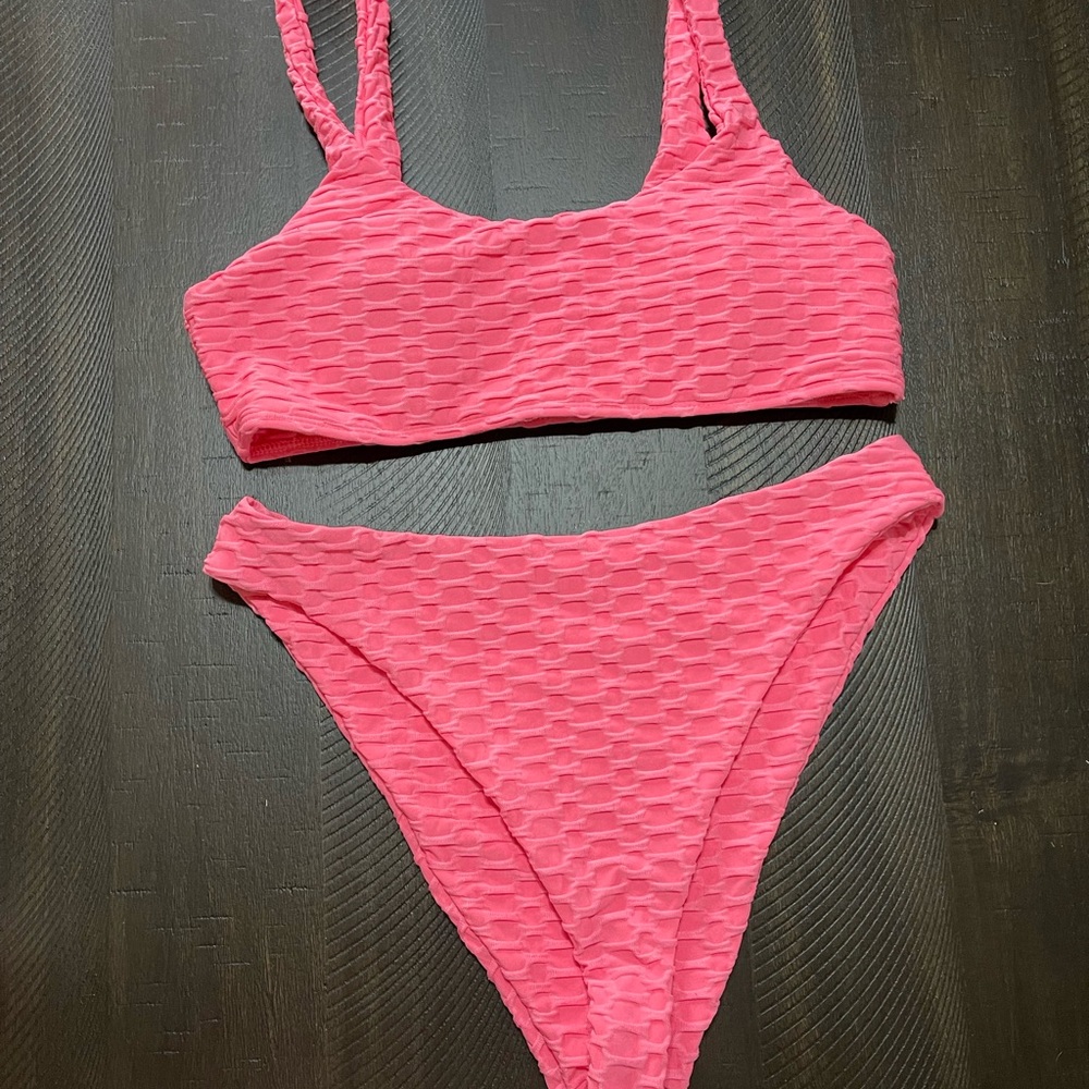 Pink Textured Bikini Set